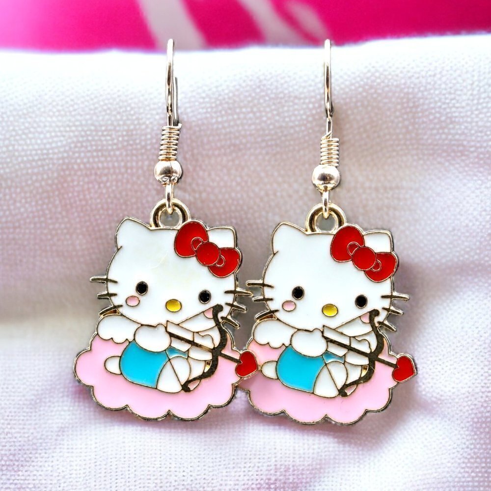 Hello Kitty Enamel Drop Earrings | Handmade